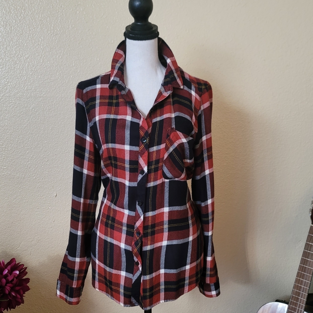 Fall Plaid Button Down Shirt - Orange, Black, White Size Medium Thanksgiving - Picture 9 of 9